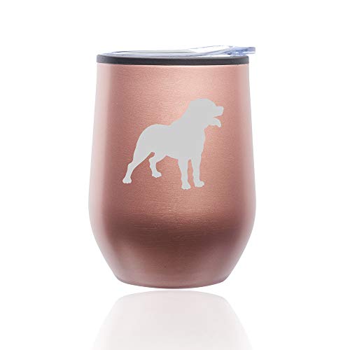 Stemless Wine Tumbler Coffee Travel Mug Glass With Lid Rottweiler (Rose Gold)