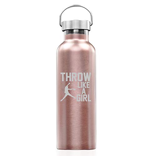 Rose Gold Double Wall Vacuum Insulated Stainless Steel Tumbler Travel Mug Throw Like A Girl Softball (25 oz Water Bottle)