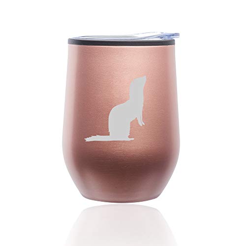 Stemless Wine Tumbler Coffee Travel Mug Glass With Lid Ferret (Rose Gold)