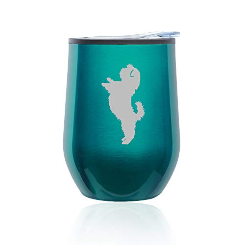 Stemless Wine Tumbler Coffee Travel Mug Glass With Lid Shih Tzu Standing (Turquoise Teal)