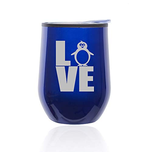 Stemless Wine Tumbler Coffee Travel Mug Glass With Lid Love Penguin