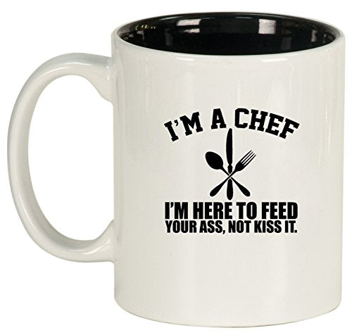 Ceramic Coffee Tea Mug Chef Here to Feed You (White)