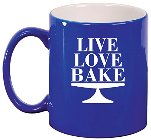 Ceramic Coffee Tea Mug Cup Live Love Bake (Blue)