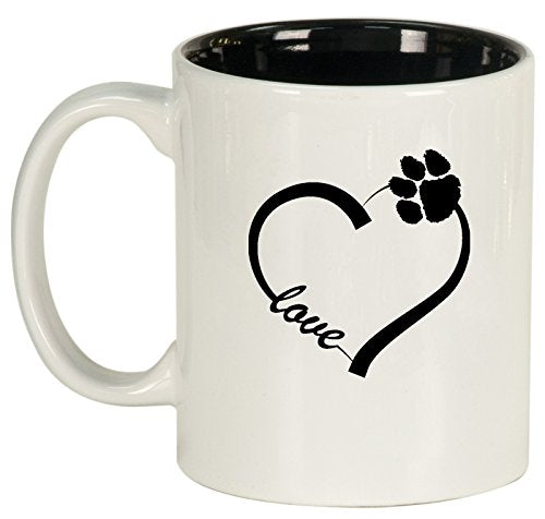 Ceramic Coffee Tea Mug Cup Love Heart Paw Animals (White)