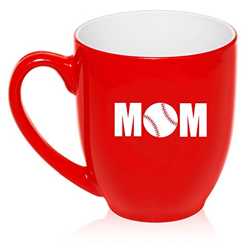 16 oz Large Bistro Mug Ceramic Coffee Tea Glass Cup Mom Baseball Softball (Red)