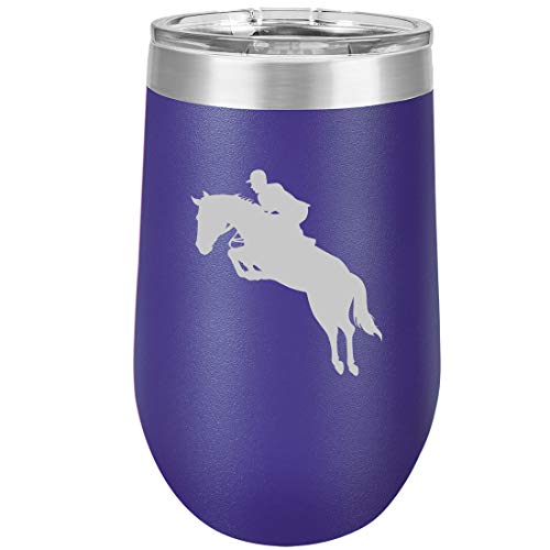 16 oz Double Wall Vacuum Insulated Stainless Steel Stemless Wine Tumbler Glass Coffee Travel Mug With Lid Horse With Rider (Purple)