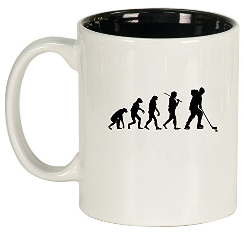 Ceramic Coffee Tea Mug Cup Evolution Hockey (White)