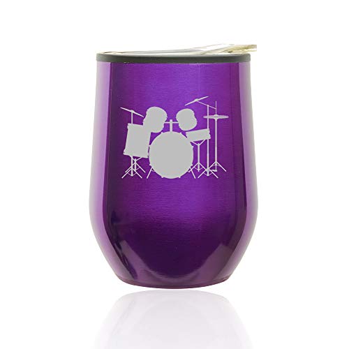 Stemless Wine Tumbler Coffee Travel Mug Glass With Lid Drum Set (Royal Purple)