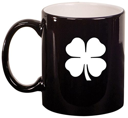 Ceramic Coffee Tea Mug Cup 4 Leaf Clover Shamrock (Black)