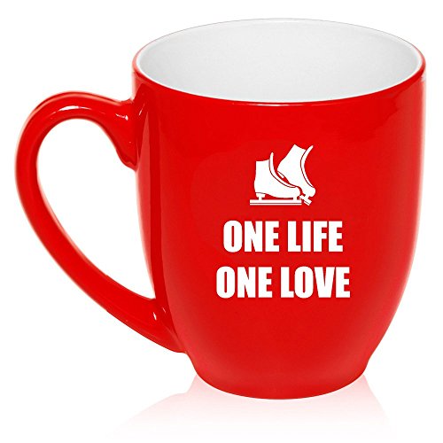 16 oz Large Bistro Mug Ceramic Coffee Tea Glass Cup One Life Ice Skating (Red)
