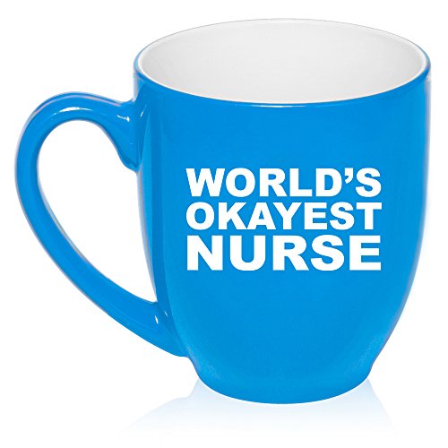 16 oz Large Bistro Mug Ceramic Coffee Tea Glass Cup World's Okayest Nurse (Light Blue)