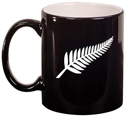 Ceramic Coffee Tea Mug Cup New Zealand Silver Fern (Black)