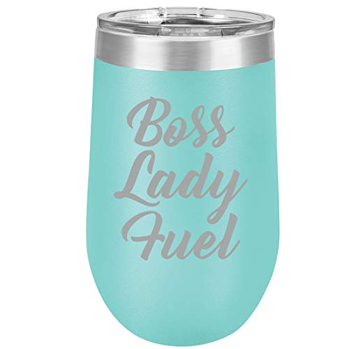 16 oz Double Wall Vacuum Insulated Stainless Steel Stemless Wine Tumbler Glass Coffee Travel Mug With Lid Boss Lady Fuel (Teal)