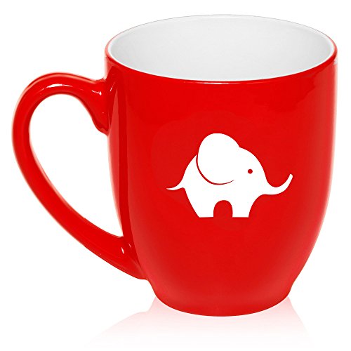 16 oz Large Bistro Mug Ceramic Coffee Tea Glass Cup Baby Elephant (Red)