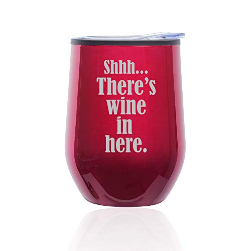 Stemless Wine Tumbler Coffee Travel Mug Glass With Lid Shhh There's Wine In Here (Fuchsia)