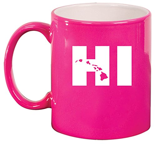 Ceramic Coffee Tea Mug HI Hawaiian Islands (Hot Pink)
