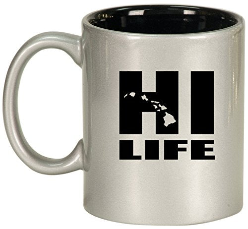 Ceramic Coffee Tea Mug Cup HI Life Hawaiian Islands Hawaii (Silver)