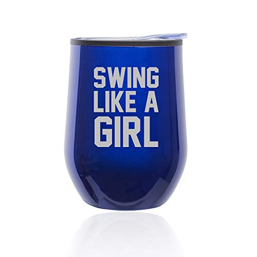 Stemless Wine Tumbler Coffee Travel Mug Glass With Lid Swing Like A Girl Golf Softball Kettlebell