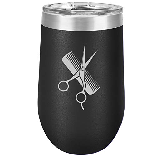 16 oz Double Wall Vacuum Insulated Stainless Steel Stemless Wine Tumbler Glass Coffee Travel Mug With Lid Hair Cutting Dressor Scissors comb