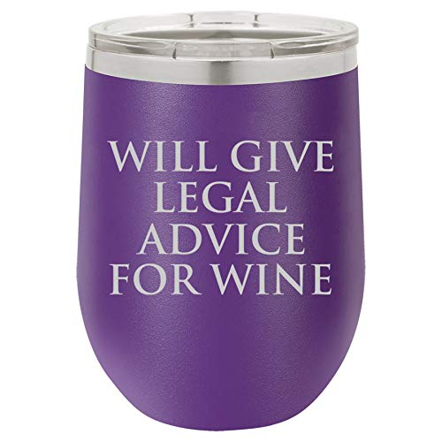 12 oz Double Wall Vacuum Insulated Stainless Steel Stemless Wine Tumbler Glass Coffee Travel Mug With Lid Funny Lawyer Paralegal Attorney Will Give Legal Advice For Wine (Purple)