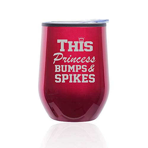 Stemless Wine Tumbler Coffee Travel Mug Glass With Lid This Princess Bumps & Spikes Volleyball (Fuchsia)