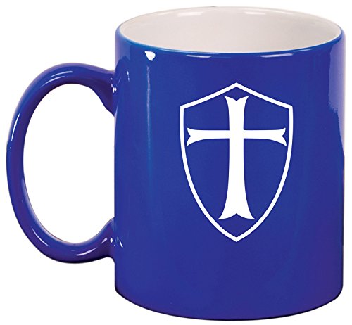 Ceramic Coffee Tea Mug Cup Templar Shield Knights Cross (Blue)