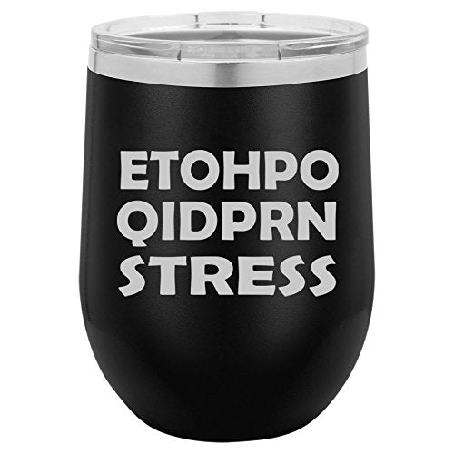 12 oz Double Wall Vacuum Insulated Stainless Steel Stemless Wine Tumbler Glass Coffee Travel Mug With Lid ETOHPO QIDPRN Stress Nurse (Black)