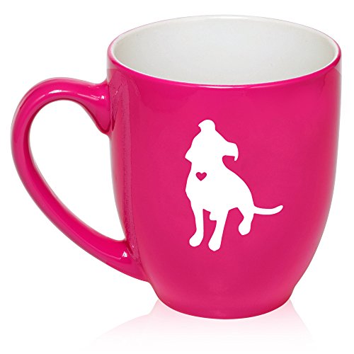16 oz Large Bistro Mug Ceramic Coffee Tea Glass Cup Cute Pitbull With Heart (Hot Pink)