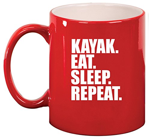 Ceramic Coffee Tea Mug Cup Kayak Eat Sleep Repeat (Red)