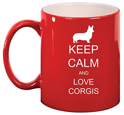 Ceramic Coffee Tea Mug Cup Keep Calm and Love Corgis (Red)