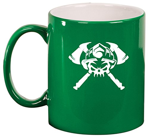 Ceramic Coffee Tea Mug Cup Firefighter Skull (Green)