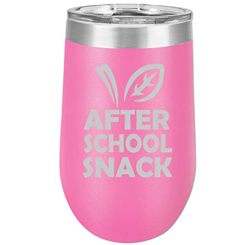 16 oz Double Wall Vacuum Insulated Stainless Steel Stemless Wine Tumbler Glass Coffee Travel Mug With Lid After School Snack Funny Teacher (Hot Pink)