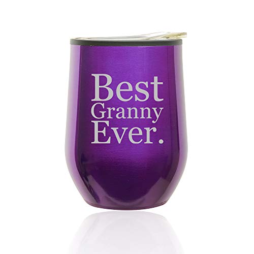 Stemless Wine Tumbler Coffee Travel Mug Glass With Lid Best Granny Ever (Royal Purple)