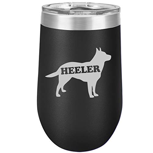 16 oz Double Wall Vacuum Insulated Stainless Steel Stemless Wine Tumbler Glass Coffee Travel Mug With Lid Australian Cattle Dog HEELER (Black)
