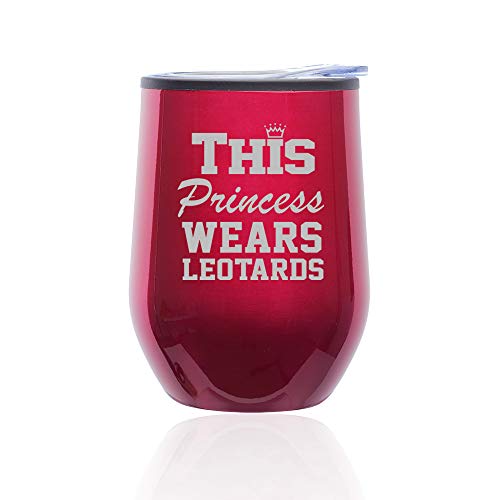 Stemless Wine Tumbler Coffee Travel Mug Glass With Lid This Princess Wears Leotards Gymnastics (Fuchsia)