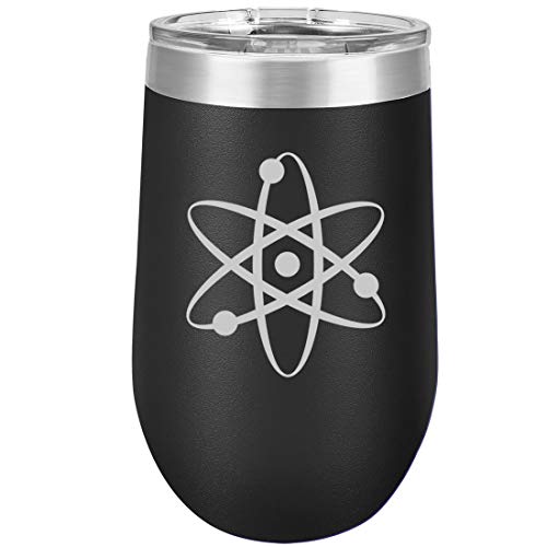 16 oz Double Wall Vacuum Insulated Stainless Steel Stemless Wine Tumbler Glass Coffee Travel Mug With Lid Atom Science Atheist (Black)