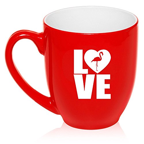 16 oz Large Bistro Mug Ceramic Coffee Tea Glass Cup Love Flamingo (Red)