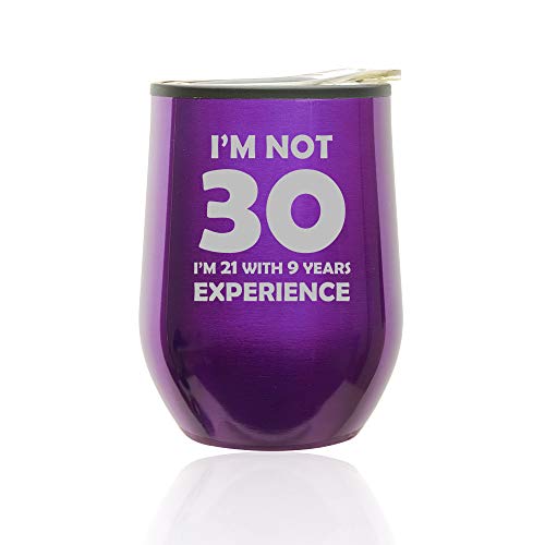 Stemless Wine Tumbler Coffee Travel Mug Glass With Lid I'm Not 30 Funny 30th Birthday (Royal Purple)