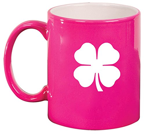 Ceramic Coffee Tea Mug Cup 4 Leaf Clover Shamrock (Pink)