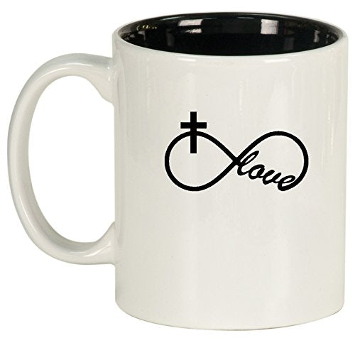 Ceramic Coffee Tea Mug Infinity Love Cross Christian (White)