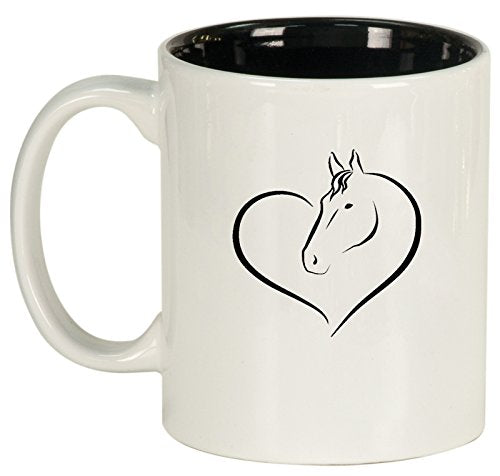Ceramic Coffee Tea Mug Heart Horse Head (White)
