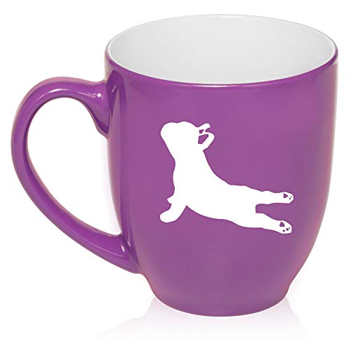 16 oz Large Bistro Mug Ceramic Coffee Tea Glass Cup French Bulldog Yoga (Purple)