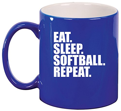 Ceramic Coffee Tea Mug Cup Eat Sleep Softball Repeat (Blue)