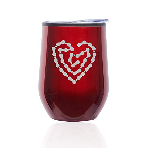 Stemless Wine Tumbler Coffee Travel Mug Glass With Lid Heart Love Bike Chain (Red)