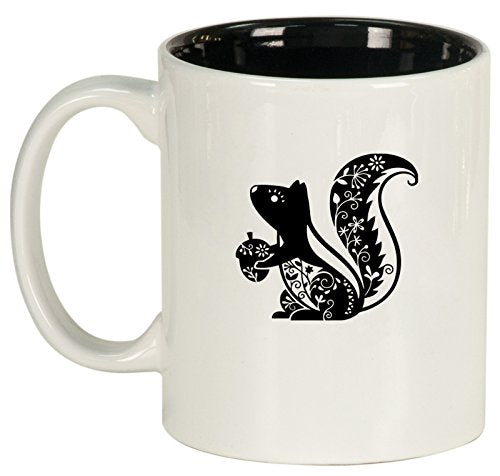 Ceramic Coffee Tea Mug Cup Fancy Squirrel (White)
