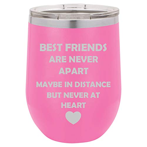 12 oz Double Wall Vacuum Insulated Stainless Steel Stemless Wine Tumbler Glass Coffee Travel Mug With Lid Best Friends Long Distance Love (Hot-Pink)
