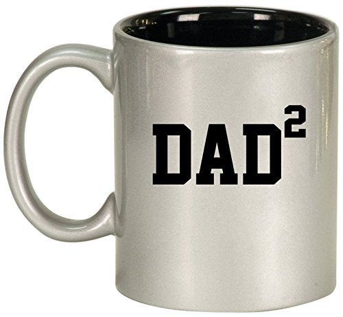 Ceramic Coffee Tea Mug Cup DAD x2 Squared Father Of 2 (Silver)