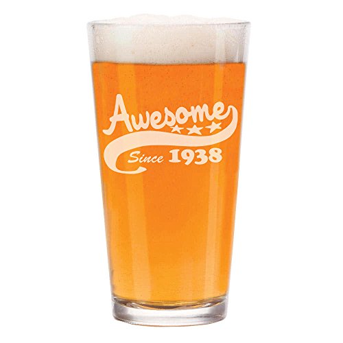 16 oz Beer Pint Glass Awesome Since 1938 80th Birthday