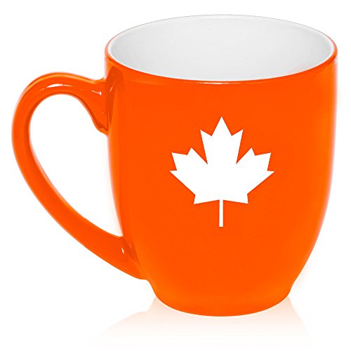 16 oz Large Bistro Mug Ceramic Coffee Tea Glass Cup Maple Leaf Canada (Orange)