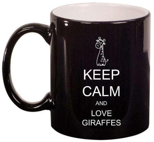 Keep Calm and Love Giraffes Ceramic Coffee Tea Mug Cup Black